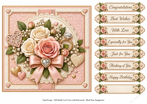 8x8 Blush Rose Engagement 2 - Quick Card Front with Sentiment 