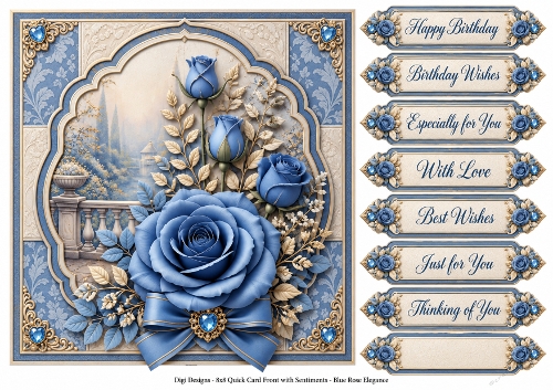 8x8 Blue Rose - Quick Card Front with Sentiment 
