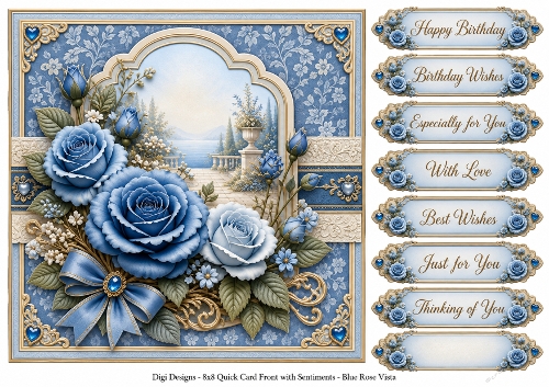 8x8 Blue Rose Vista - Quick Card Front with Sentiment 