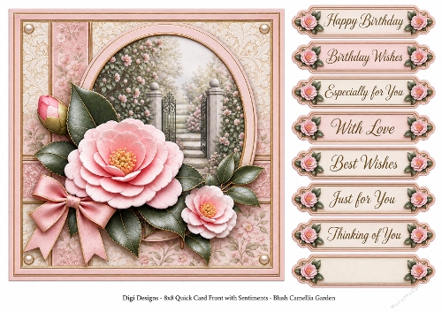8x8 Blush Camelia Garden - Quick Card Front with Sentiment 
