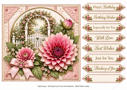 8x8 Blush Dahlia Garden - Quick Card Front with Sentiment 