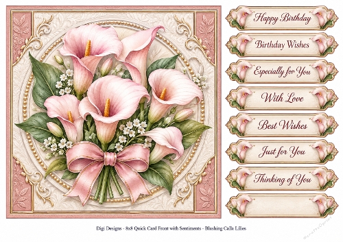 8x8 Blushing Cala Lily - Quick Card Front with Sentiment 