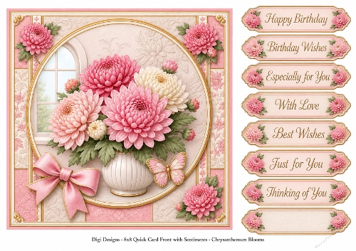 8x8 Chrysanthemum Blooms - Quick Card Front with Sentiment 