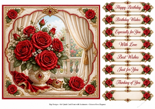 8x8 Crimson Rose Elegance - Quick Card Front with Sentiment 