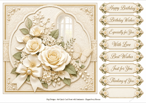 8x8 Elegant Ivory Blooms Quick Card Front with Sentiment 