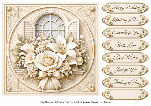 8x8 Elegant Ivory Blooms 2 Quick Card Front with Sentiment 