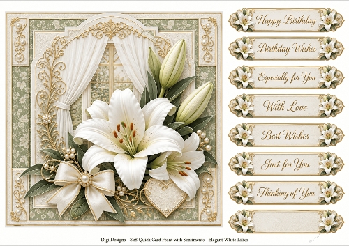 8x8 Elegant White Lily Quick Card Front with Sentiment 