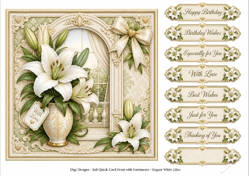 8x8 Elegant White Lily 2 Quick Card Front with Sentiment 