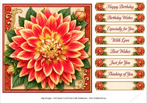 8x8 Fiery Dahlia Quick Card Front with Sentiment 