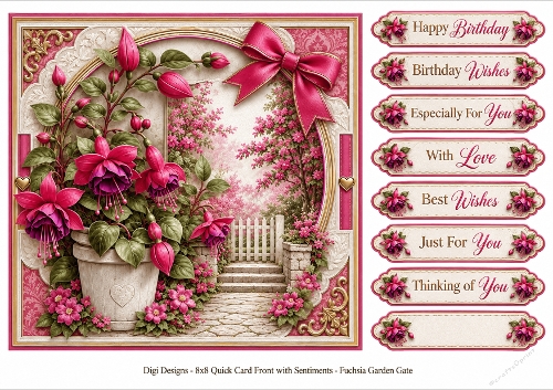 8x8 Fuschia Garden Gate Quick Card Front with Sentiment 