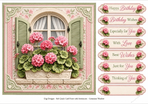 8x8 Geranium Window Quick Card Front with Sentiment 