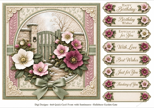 8x8 Hellebore Garden Gate Quick Card Front with Sentiment 
