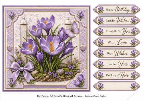 8x8 Lavender Crocus Quick Card Front with Sentiment 