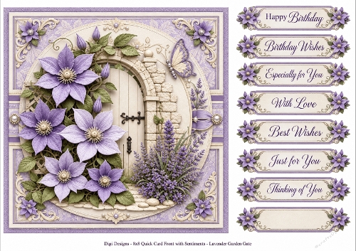 8x8 Lavender Garden Gate Quick Card Front with Sentiment 