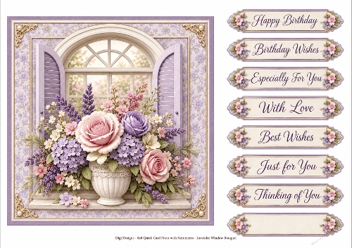 8x8 Lavender Window Blooms Quick Card Front with Sentiment 