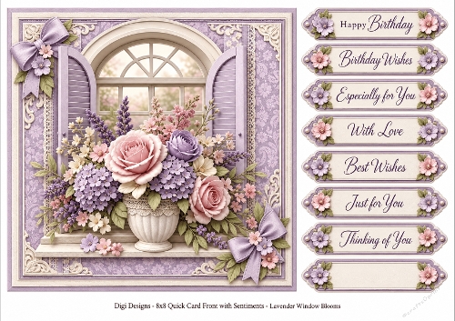 8x8 Lavender Windows Blooms Quick Card Front with Sentiment 