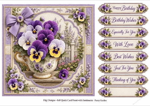 8x8 Pansy Garden Quick Card Front with Sentiment 