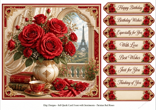 8x8 Parisian Red Roses Quick Card Front with Sentiment 