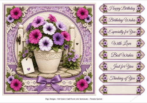 8x8 Petunia Garden Quick Card Front with Sentiment 