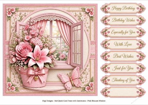 8x8 Pink Blossom Quick Card Front with Sentiment 