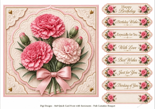 8x8 Pink Carnations Quick Card Front with Sentiment 