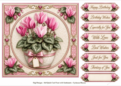 8x8 Pink Gold Cyclamen Quick Card Front with Sentiment 