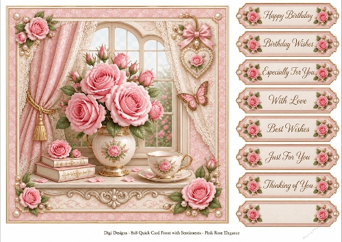 8x8 Pink Rose Elegance Quick Card Front with Sentiment 