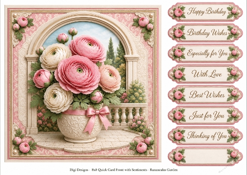 8x8 Ranunculas Garden Quick Card Front with Sentiment 