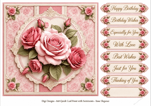 8x8 Rose Elegance 2 Quick Card Front with Sentiment 