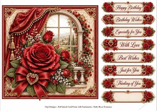 8x8 Ruby Rose Romance Elegance 2 Quick Card Front with Sentiment 