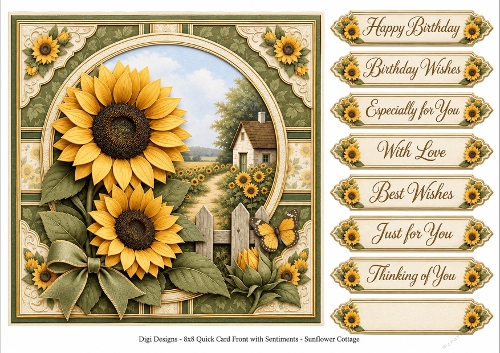 8x8 Sunflower Cottage Quick Card Front with Sentiment 