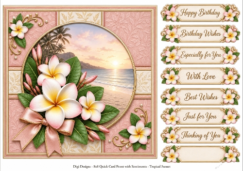 8x8 Tropical Sunset Plumeria Quick Card Front with Sentiment 