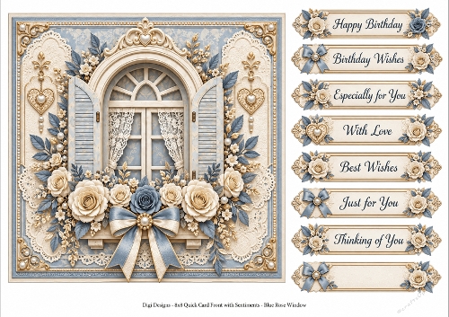 8x8 Vintage Blue Rose Quick Card Front with Sentiment 