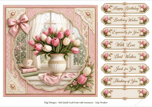 8x8 Vintage Tulip Window 3 Quick Card Front with Sentiment 