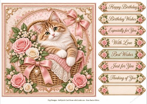 8x8 Vintage Rose Kitten Quick Card Front with Sentiment 