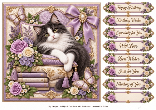 8x8 Lavender Cat Quick Card Front with Sentiment 
