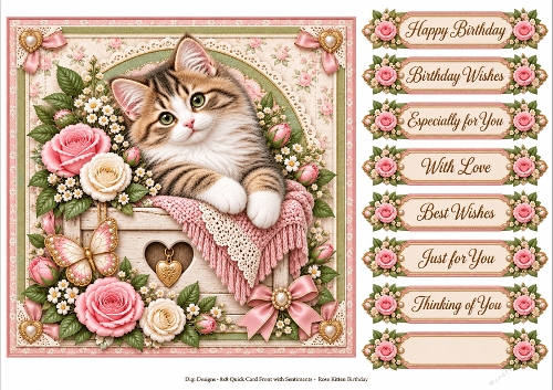 8x8 Rose Kitten Quick Card Front with Sentiment 