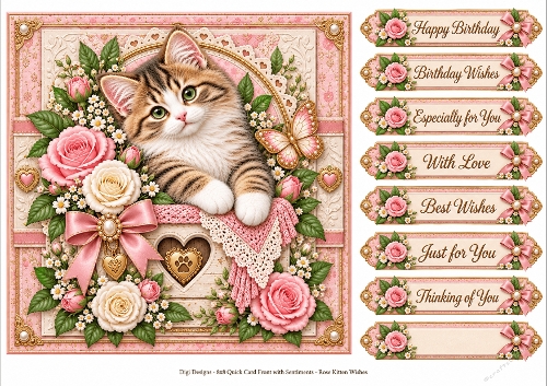 8x8 Rose Kitten Wishes Quick Card Front with Sentiment 