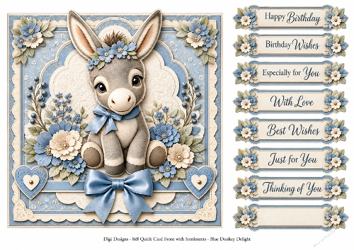 8x8 Blue Donkey - Quick Card Front with Sentiments 
