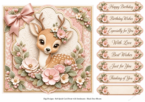 8x8 Blush Deer Floral - Quick Card Front with Sentiments 