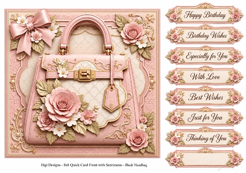 8x8 Blush Handbag - Quick Card Front with Sentiments 