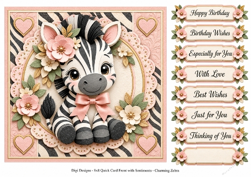 8x8 Charming Zebra - Quick Card Front with Sentiments 
