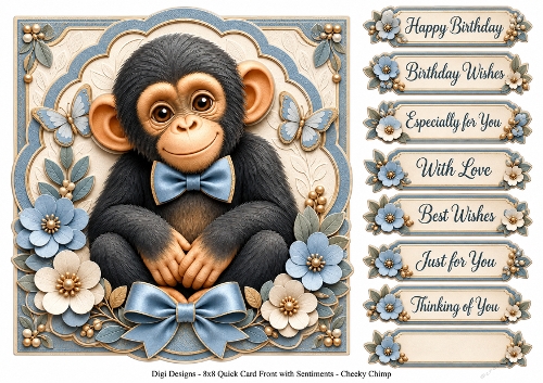 8x8 Cheeky Chimp - Quick Card Front with Sentiments 