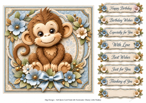 8x8 Cheeky Little Monkey - Quick Card Front with Sentiments 