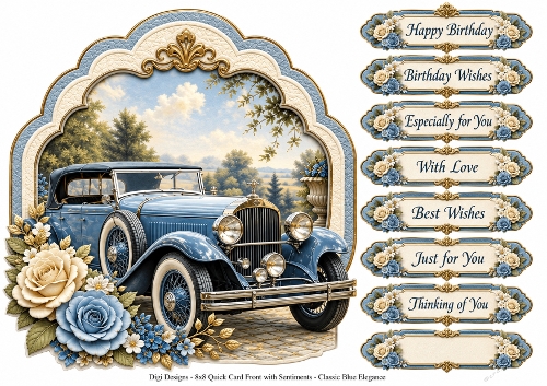 8x8 Classic Blue Elegance - Quick Card Front with Sentiments 