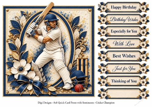 8x8 Cricket Champion - Quick Card Front with Sentiments 