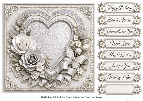 8x8 Elegant Heart Blossom - Quick Card Front with Sentiments 
