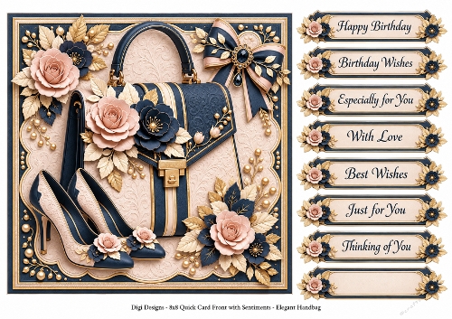 8x8 Elegant Handbag 3 - Quick Card Front with Sentiments 