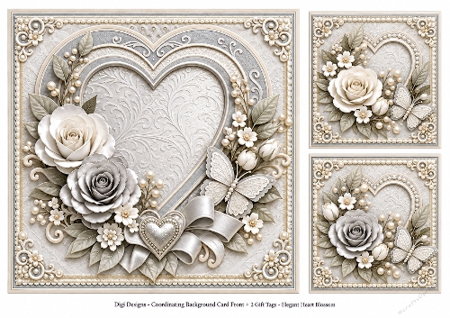 8x8 Elegant Heart Blossoms Blank Insert 