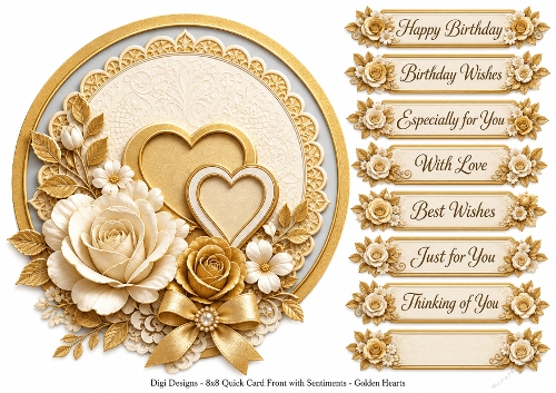 8x8 Golden Hearts Quick Card Front with Sentiments